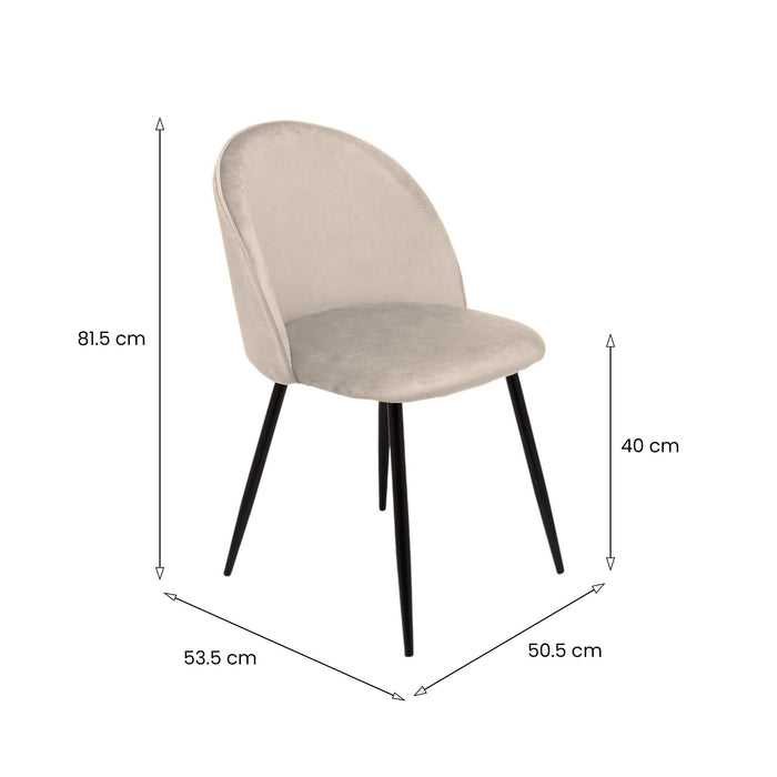 Set di 2 sedie Achito, Poltrona rivestita in velluto, Sedia da pranzo imbottita, Seduta per riunioni, 51x54h82 cm, Grigio chiaro