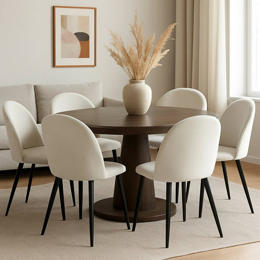 Set di 6 sedie Achito, Poltrona rivestita in velluto, Sedia da pranzo imbottita, Seduta per riunioni, 51x54h82 cm, Panna