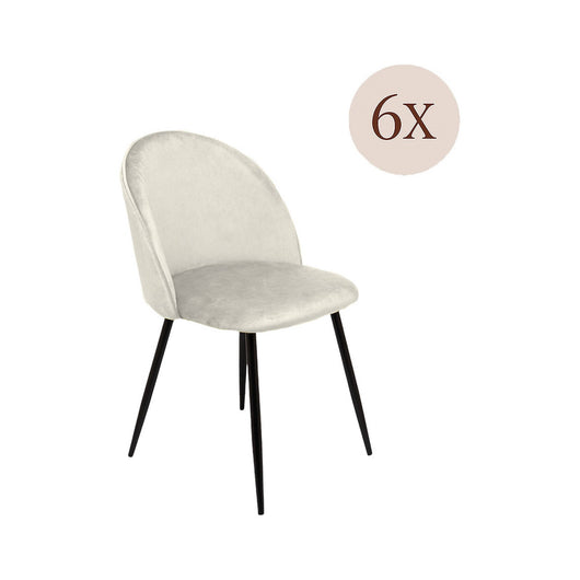 Set di 6 sedie Achito, Poltrona rivestita in velluto, Sedia da pranzo imbottita, Seduta per riunioni, 51x54h82 cm, Panna