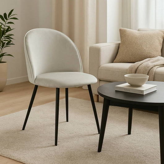 Sedia Achito, Poltrona rivestita in velluto, Sedia da pranzo imbottita, Seduta per riunioni, 51x54h82 cm, Panna