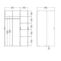 Armadio guardaroba a tre ante battenti con quattro ripiani interni e barra Angelino, colore bianco, Misure 115 x 175 x 49 cm