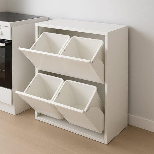 Pattumiera Anella, Porarifiuti salvaspazio, Pattumiera per differenziata con 4 secchi, Cm 60x25h92, Bianco