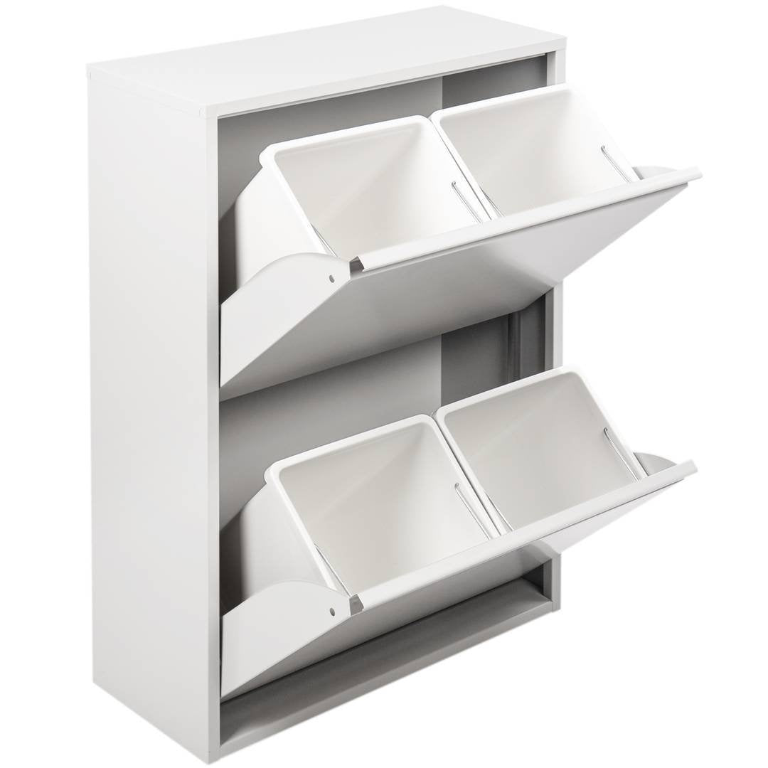 Pattumiera Anella, Porarifiuti salvaspazio, Pattumiera per differenziata con 4 secchi, Cm 60x25h92, Bianco