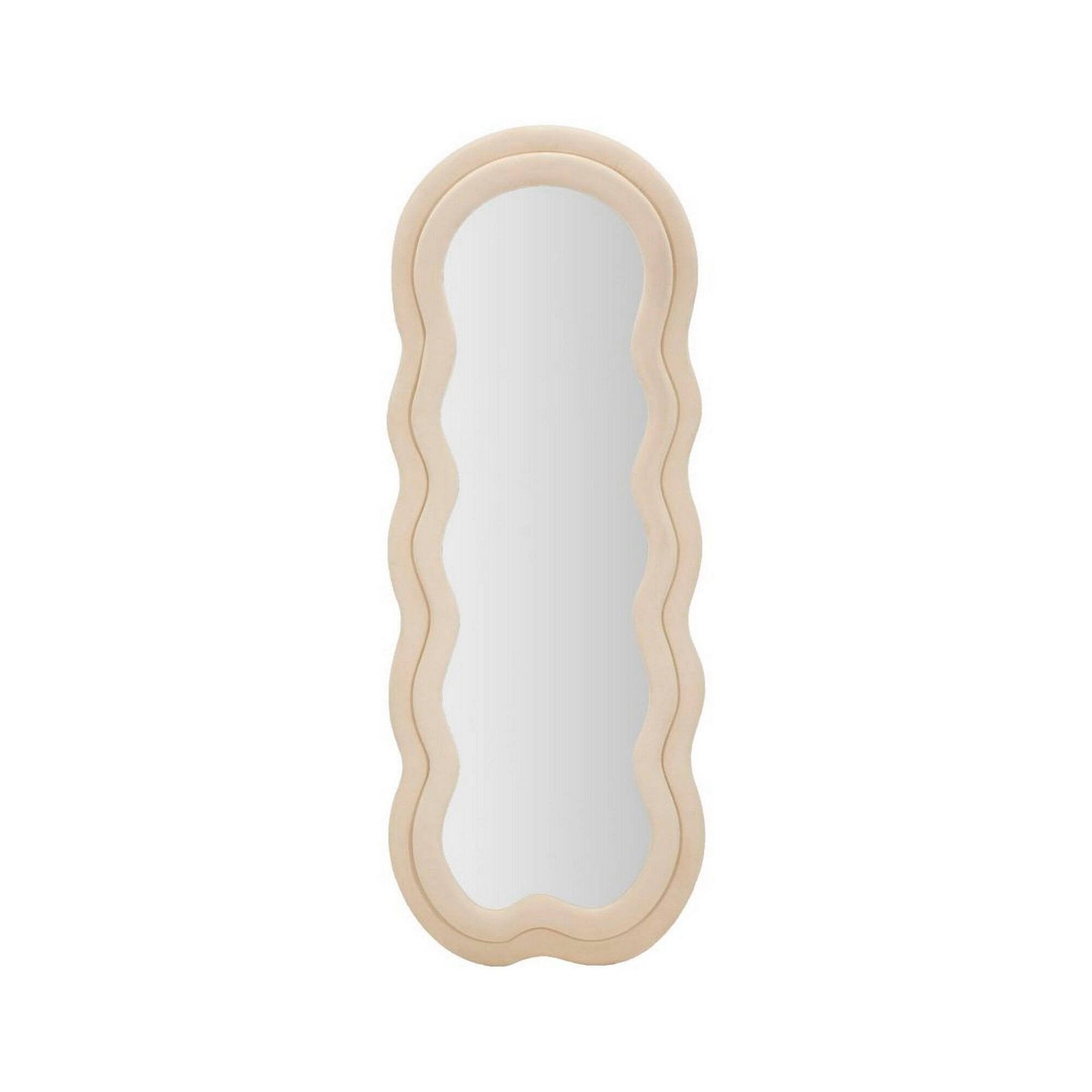 Specchio Marylin, Specchiera, Articolo d'arredo a muro, Decorazione con specchio, 60x4 h160 cm, Crema