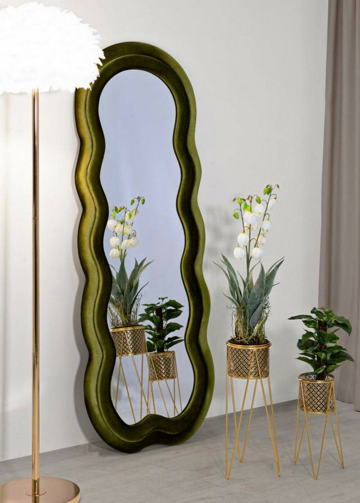 Specchio Marylin, Specchiera, Articolo d'arredo a muro, Decorazione con specchio, 60x4 h160 cm, Verde