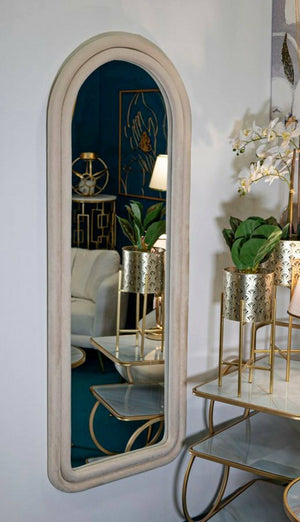 Specchio Segal, Specchiera, Articolo d'arredo a muro, Decorazione con specchio, 60x4 h160 cm, Crema