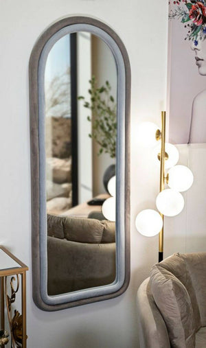 Specchio Segal, Specchiera, Articolo d'arredo a muro, Decorazione con specchio, 60x4 h160 cm, Tortora e Grigio