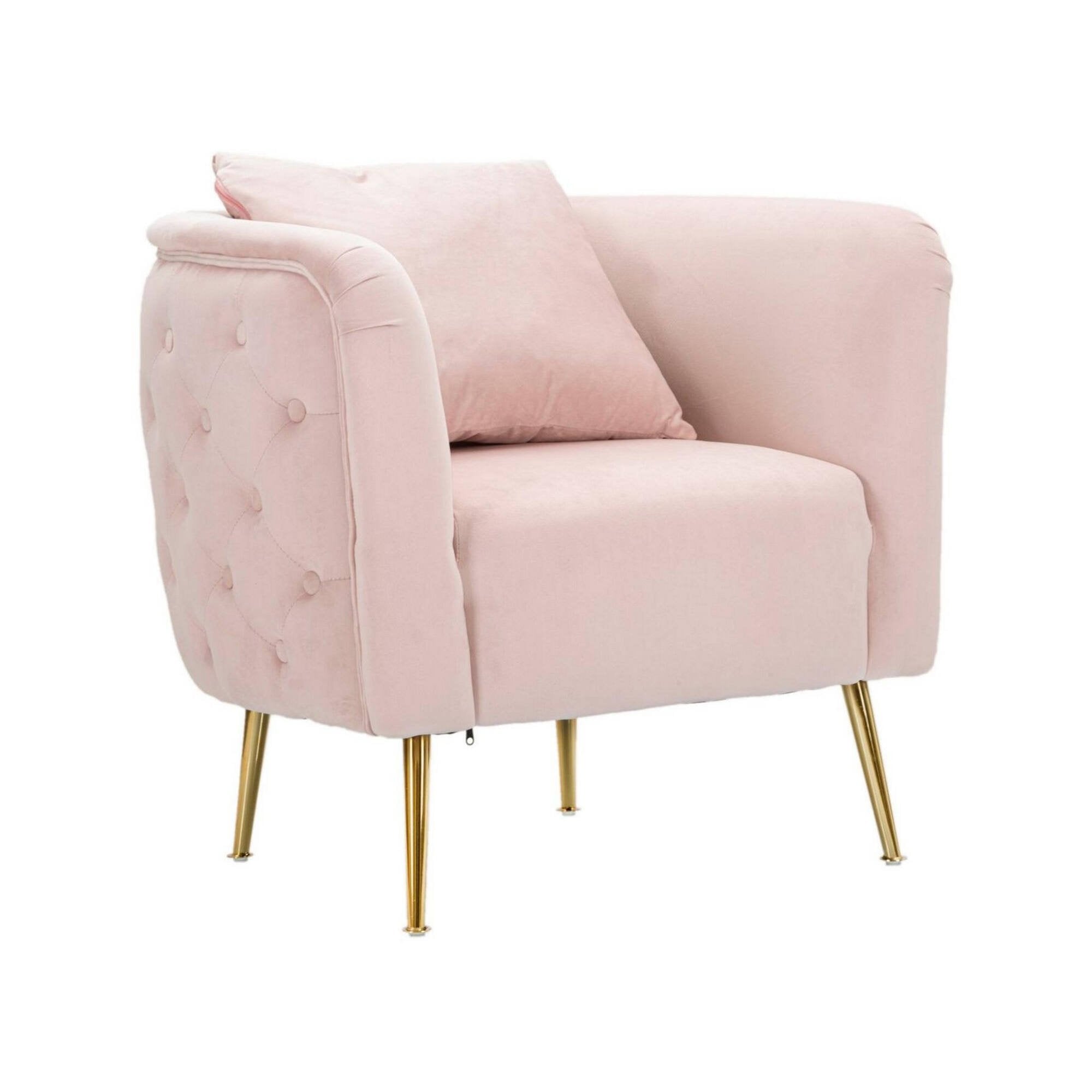 Poltrona Prampolini, Seduta imbottita, Divano singolo da salotto, Sedia con braccioli, 76x74 h71 cm, Rosa