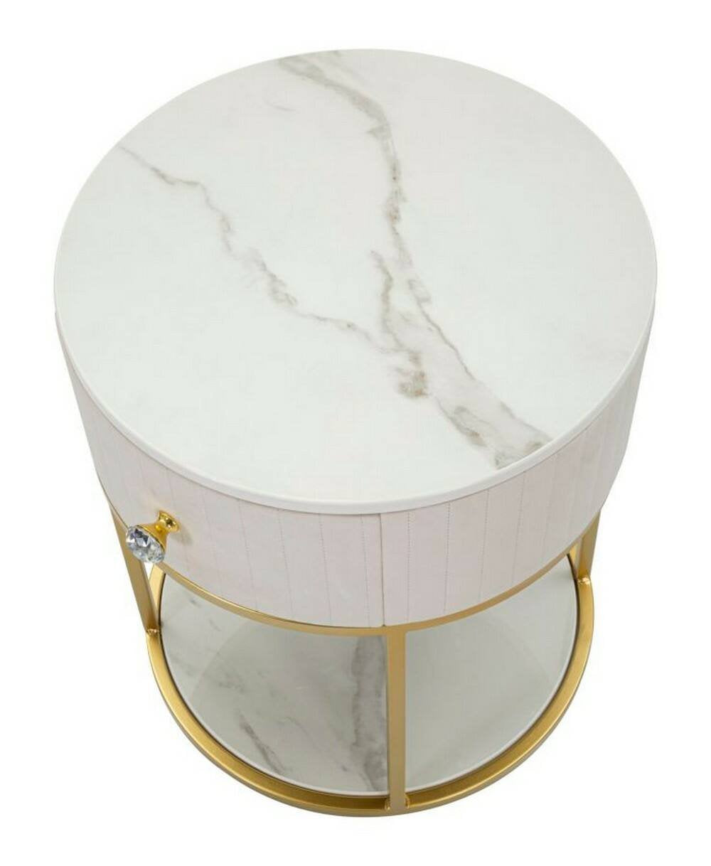 Comodino Gerhard, Comò basso, Tavolino da notte, Mensola da letto, 42x42 h48 cm, Crema e Bianco