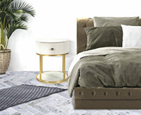 Comodino Gerhard, Comò basso, Tavolino da notte, Mensola da letto, 42x42 h48 cm, Crema e Bianco