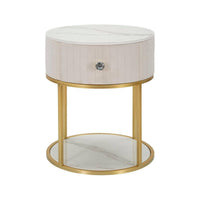 Comodino Gerhard, Comò basso, Tavolino da notte, Mensola da letto, 42x42 h48 cm, Crema e Bianco