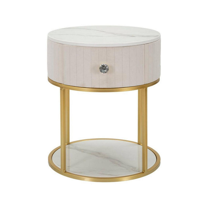 Comodino Gerhard, Comò basso, Tavolino da notte, Mensola da letto, 42x42 h48 cm, Crema e Bianco