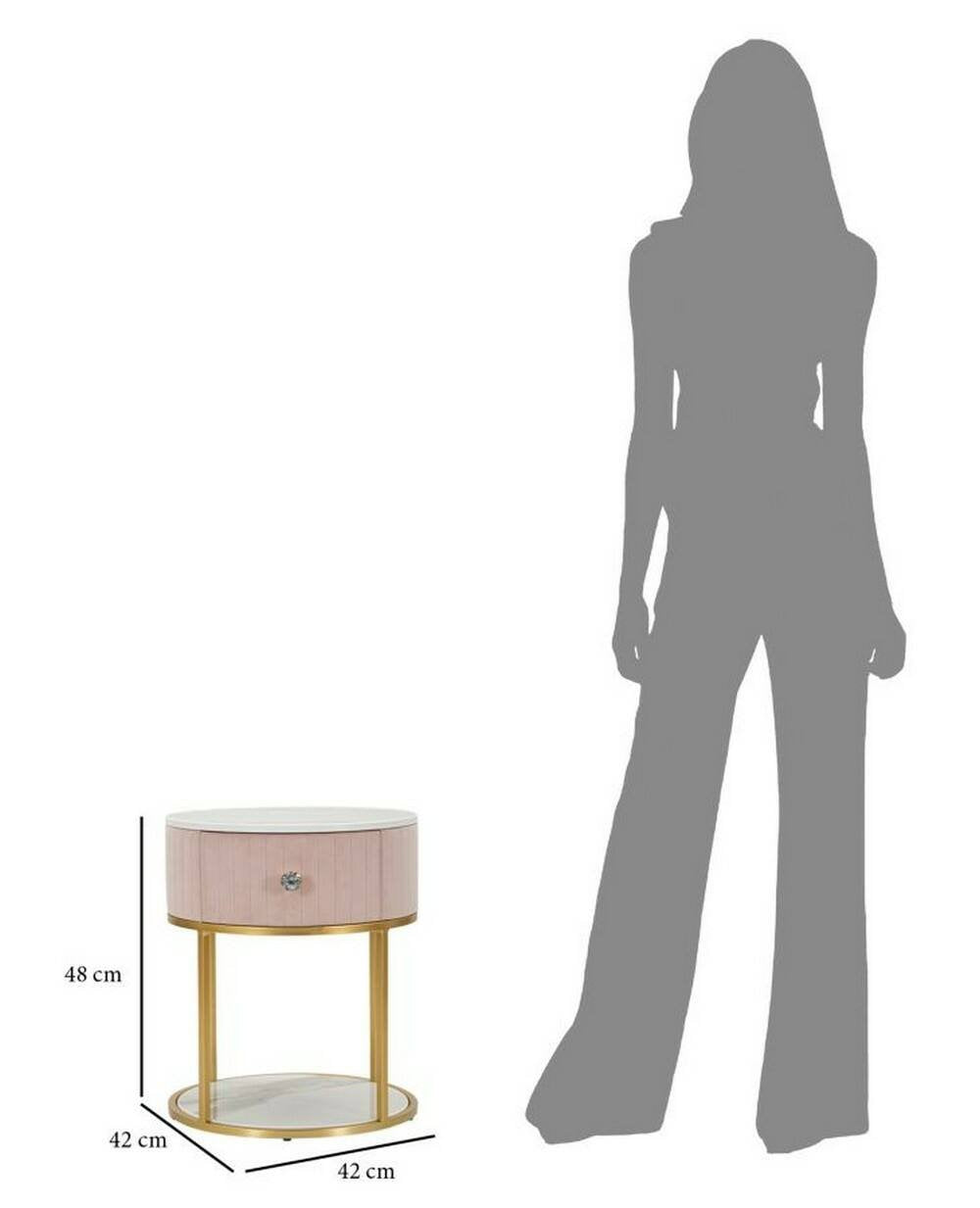 Comodino Gerhard, Comò basso, Tavolino da notte, Mensola da letto, 42x42 h48 cm, Rosa e Bianco
