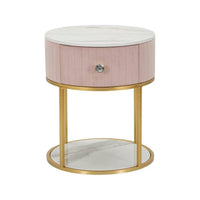 Comodino Gerhard, Comò basso, Tavolino da notte, Mensola da letto, 42x42 h48 cm, Rosa e Bianco