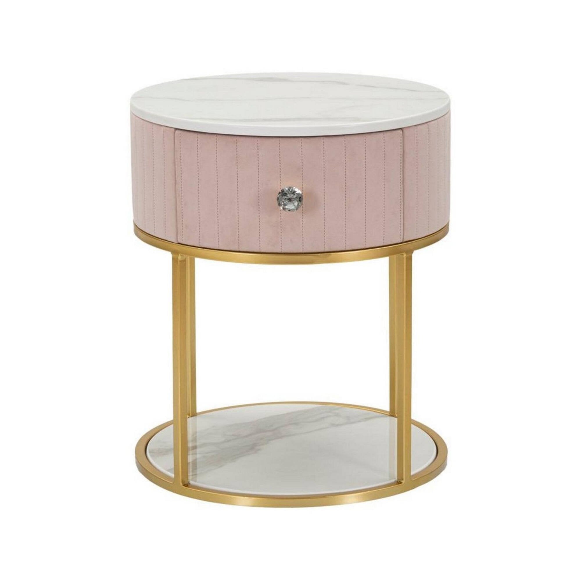 Comodino Gerhard, Comò basso, Tavolino da notte, Mensola da letto, 42x42 h48 cm, Rosa e Bianco