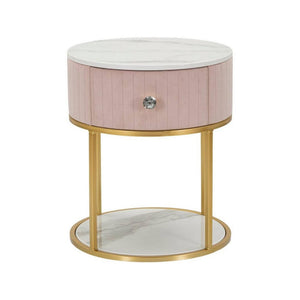 Comodino Gerhard, Comò basso, Tavolino da notte, Mensola da letto, 42x42 h48 cm, Rosa e Bianco