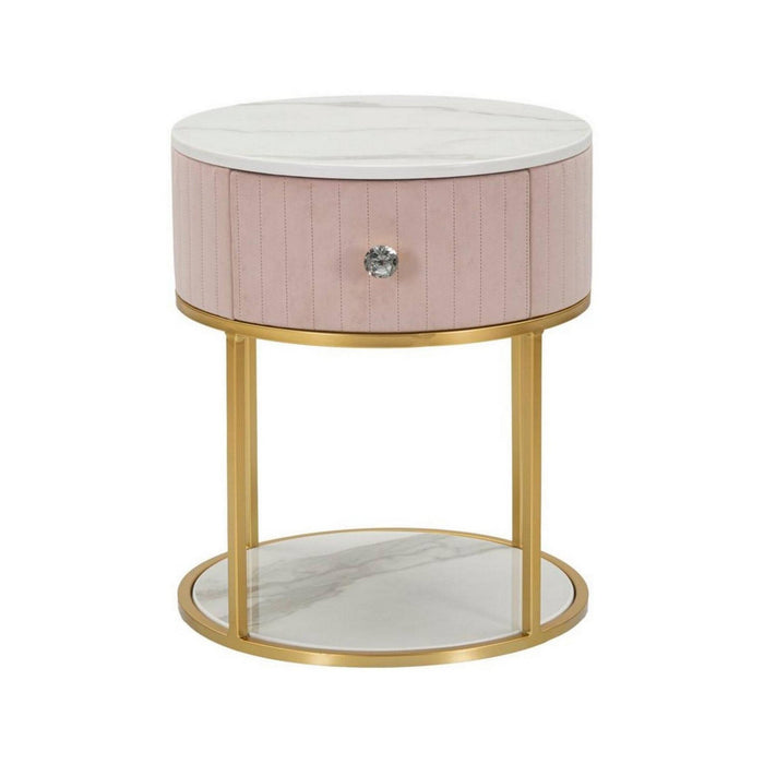 Comodino Gerhard, Comò basso, Tavolino da notte, Mensola da letto, 42x42 h48 cm, Rosa e Bianco