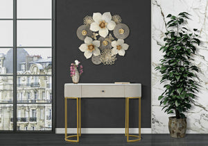 Consolle Abstraktes , Tavolo multiuso, Mobiletto d'appoggio, Scrivania da corridoio, 100x40 h75 cm, Crema e Bianco