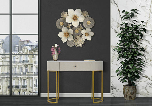 Consolle Abstraktes , Tavolo multiuso, Mobiletto d'appoggio, Scrivania da corridoio, 100x40 h75 cm, Crema e Bianco