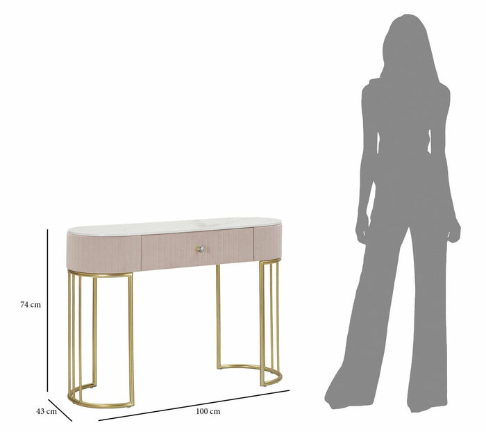 Consolle Abstraktes , Tavolo multiuso, Mobiletto d'appoggio, Scrivania da corridoio, 100x40 h75 cm, Rosa e Bianco