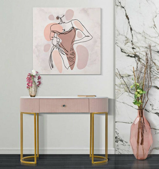 Consolle Abstraktes , Tavolo multiuso, Mobiletto d'appoggio, Scrivania da corridoio, 100x40 h75 cm, Rosa e Bianco