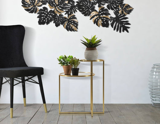 Tavolino da salotto Yoko, Tavolo basso da caffè, Portariviste per divano, Ripiano da soggiorno, 50x40 h61 cm, Oro