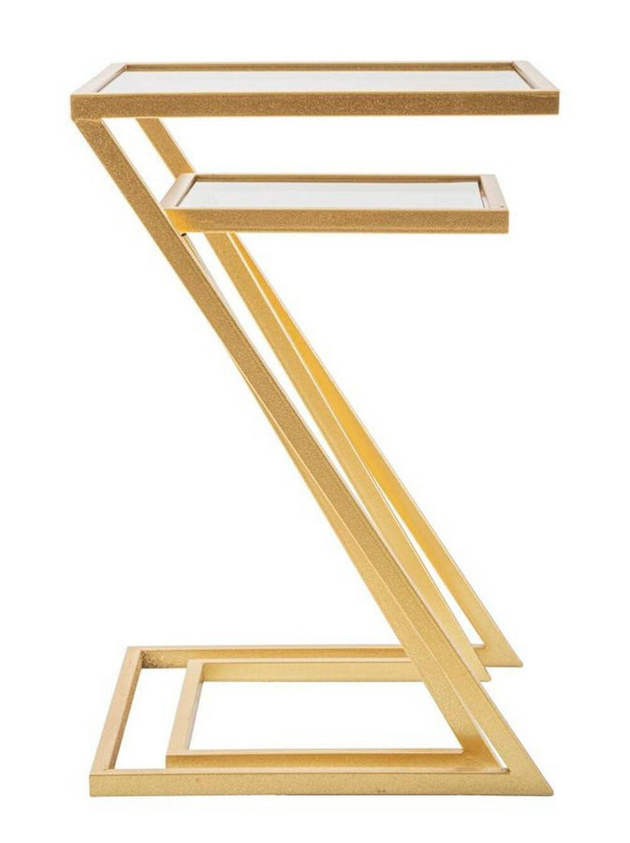 Tavolino da salotto Ono, Tavolo basso da caffè, Portariviste per divano, Ripiano da soggiorno, 40x40 h60 cm, Oro