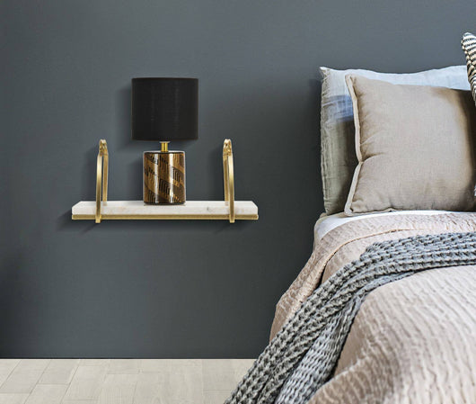 Mensola Paci, Scaffale, Ripiano a muro, Scaffalatura multiuso, 40x16 h18 cm, Bianco e Oro