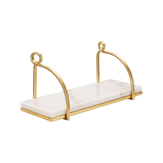 Mensola Paci, Scaffale, Ripiano a muro, Scaffalatura multiuso, 40x16 h18 cm, Bianco e Oro