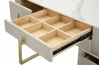 Toeletta Apoteosi, Tavolo da toeletta, Postazione da trucco, Mobile consolle, 120x40 h75 cm, Crema e Oro