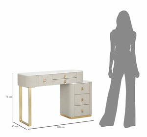 Toeletta Apoteosi, Tavolo da toeletta, Postazione da trucco, Mobile consolle, 120x40 h75 cm, Crema e Oro
