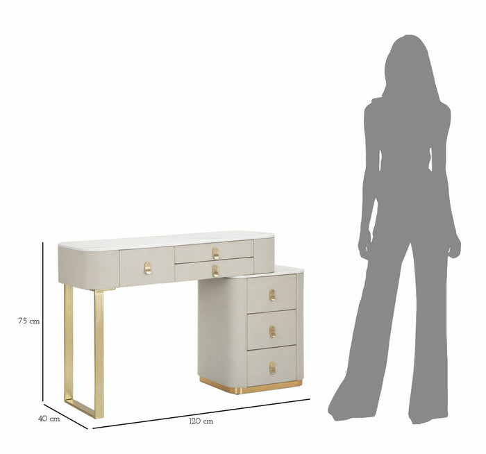 Toeletta Apoteosi, Tavolo da toeletta, Postazione da trucco, Mobile consolle, 120x40 h75 cm, Crema e Oro