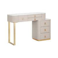 Toeletta Apoteosi, Tavolo da toeletta, Postazione da trucco, Mobile consolle, 120x40 h75 cm, Crema e Oro