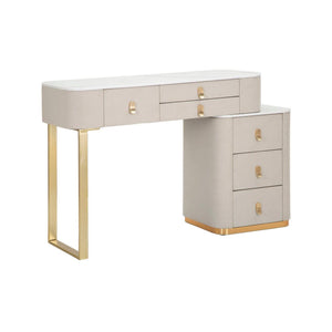 Toeletta Apoteosi, Tavolo da toeletta, Postazione da trucco, Mobile consolle, 120x40 h75 cm, Crema e Oro