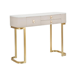Consolle Ronda, Tavolo multiuso, Mobiletto d'appoggio, Scrivania da corridoio, Crema e Oro, 100x40 h80 cm