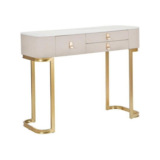 Consolle Ronda, Tavolo multiuso, Mobiletto d'appoggio, Scrivania da corridoio, Crema e Oro, 100x40 h80 cm