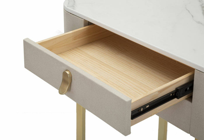 Consolle Ronda, Tavolo multiuso, Mobiletto d'appoggio, Scrivania da corridoio, Crema e Oro, 70x40 h80 cm