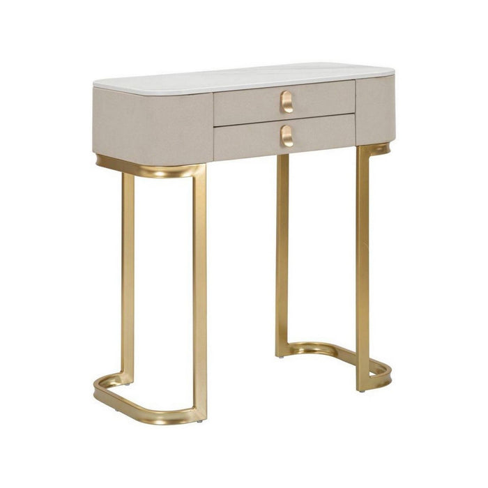 Consolle Ronda, Tavolo multiuso, Mobiletto d'appoggio, Scrivania da corridoio, Crema e Oro, 70x40 h80 cm