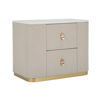 Comodino Christov, Comò basso, Tavolino da notte, Mensola da letto, 60x40 h47 cm, Crema e Oro