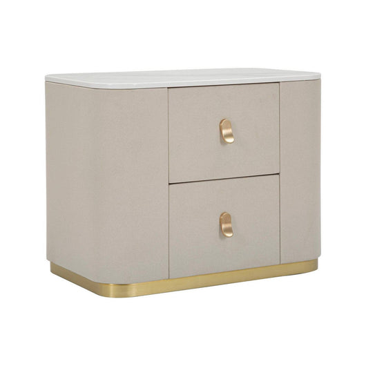 Comodino Christov, Comò basso, Tavolino da notte, Mensola da letto, 60x40 h47 cm, Crema e Oro