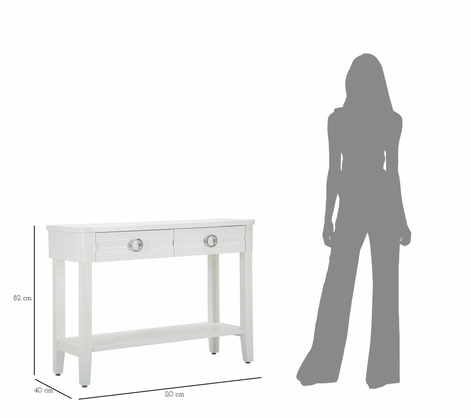 Consolle Bakar, Tavolo multiuso, Mobiletto d'appoggio, Scrivania da corridoio, 110x40 h82 cm, Bianco