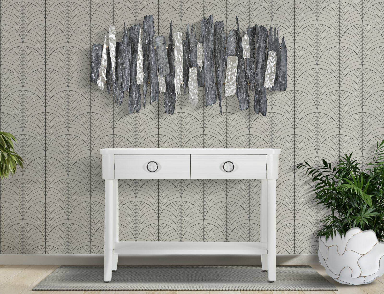 Consolle Bakar, Tavolo multiuso, Mobiletto d'appoggio, Scrivania da corridoio, 110x40 h82 cm, Bianco