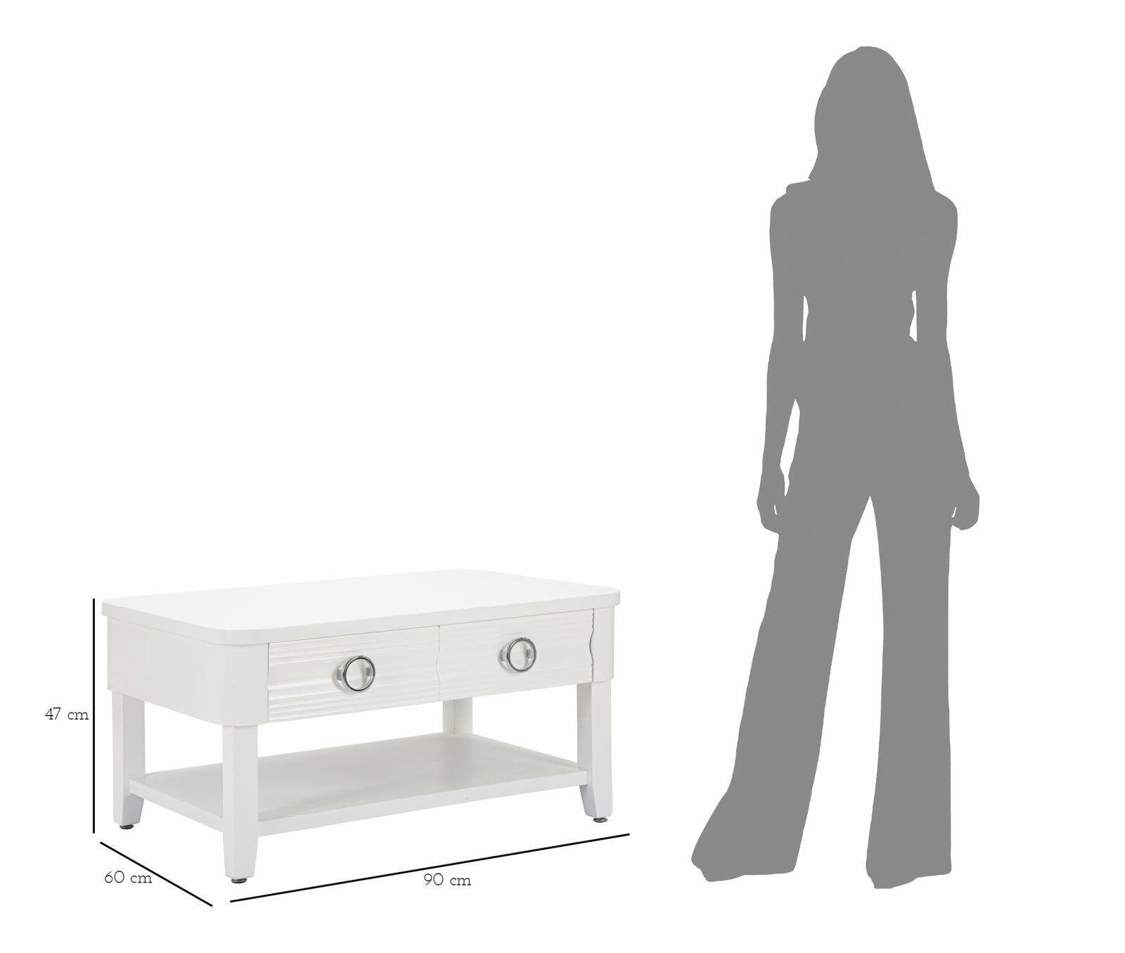 Tavolino da salotto Taylor, Tavolo basso da caffè, Portariviste per divano, Ripiano da soggiorno, 90x60 h47 cm, Bianco