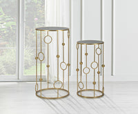 Tavolino da salotto Leonid, Tavolo basso da caffè, Portariviste per divano, Ripiano da soggiorno, 50x50 h100 cm, Oro