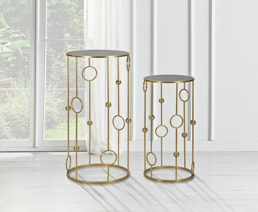 Tavolino da salotto Leonid, Tavolo basso da caffè, Portariviste per divano, Ripiano da soggiorno, 50x50 h100 cm, Oro