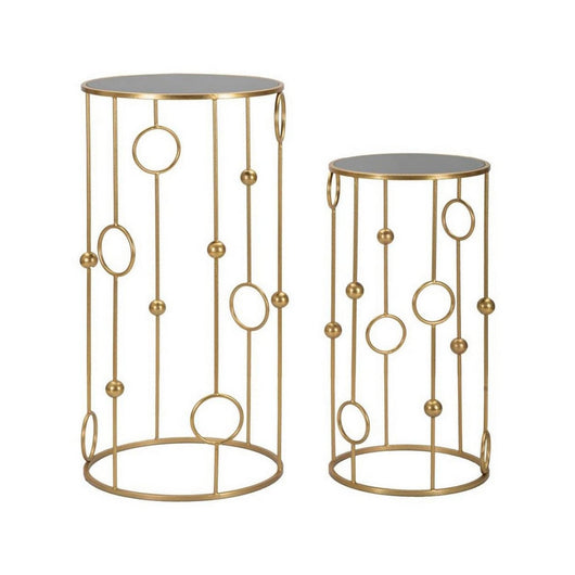 Tavolino da salotto Leonid, Tavolo basso da caffè, Portariviste per divano, Ripiano da soggiorno, 50x50 h100 cm, Oro