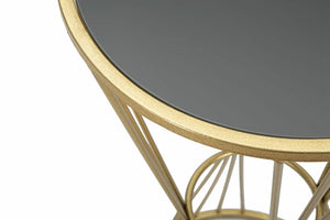 Tavolino da salotto Agnes, Tavolo basso da caffè, Portariviste per divano, Ripiano da soggiorno, 40x40 h80 cm, Oro