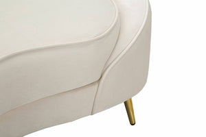 Divano fisso 2 posti Gupta, Sofà dritto, Divanetto per salotto, Poltrona matrimoniale con contenitore, 148x84 h68 cm, Crema e Oro