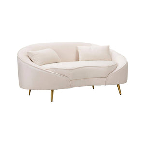 Divano fisso 2 posti Gupta, Sofà dritto, Divanetto per salotto, Poltrona matrimoniale con contenitore, 148x84 h68 cm, Crema e Oro