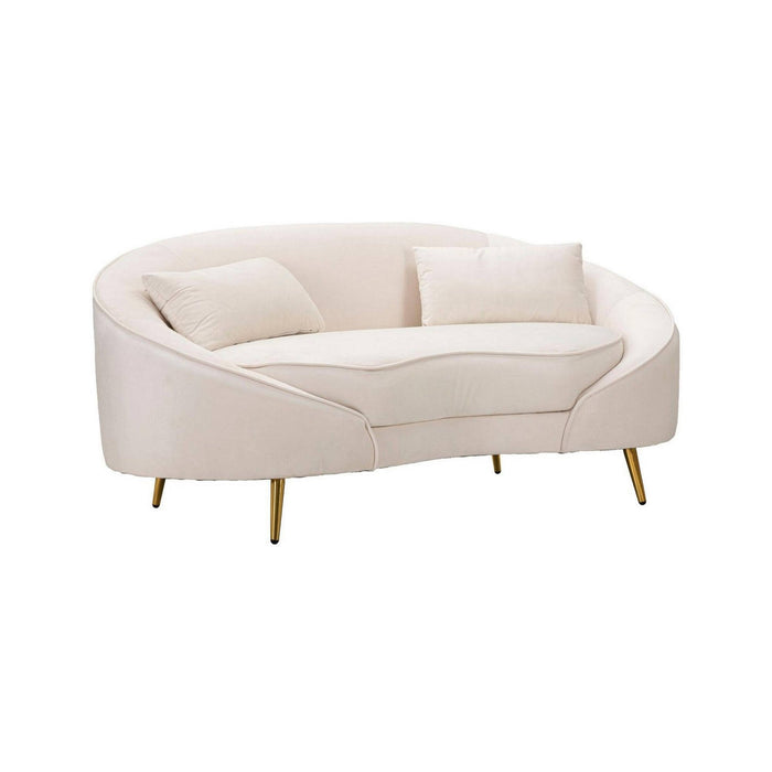 Divano fisso 2 posti Gupta, Sofà dritto, Divanetto per salotto, Poltrona matrimoniale con contenitore, 148x84 h68 cm, Crema e Oro